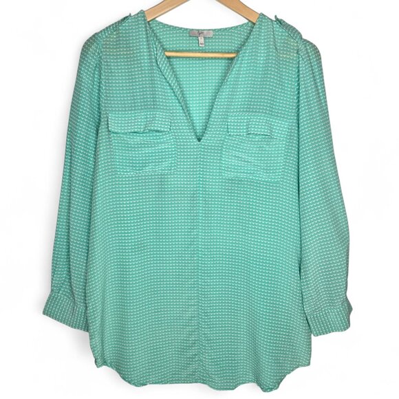 Joie Silk Popover Top Women Plunge Neck Geo Print Lightweight S - Picture 1 of 6